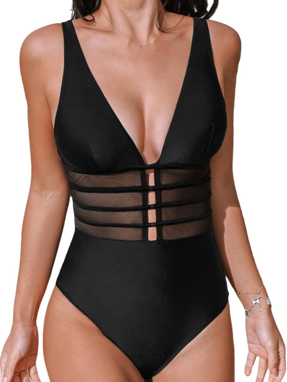 CUPSHE Women's One Piece Mesh Panel Swimsuit Tummy Control Size L NWT
